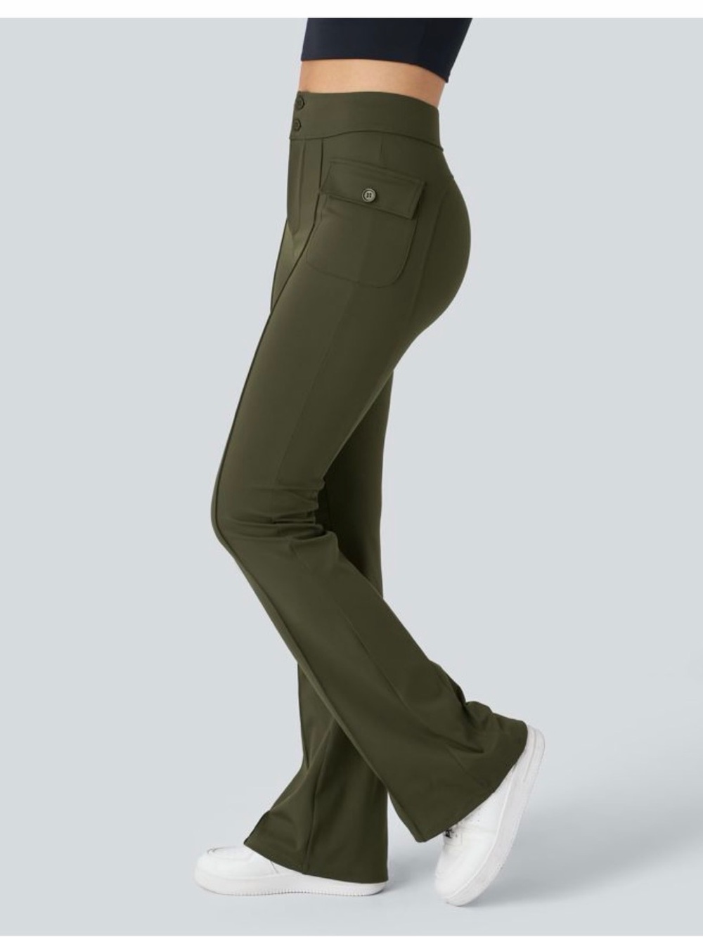 HALARA High Waisted Side Flap Pocket Flare Casual Cargo Pants - Picture 2 of 11